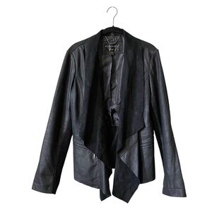 Bernardo Moto Leather Jacket Women's Size M Black Draped Open Front Pockets Rock